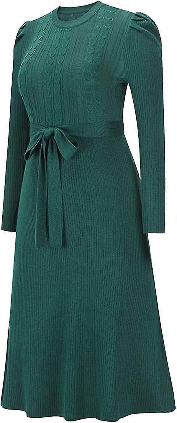 Efterårskjoler til Kvinder Kabelstrik Langærmet Rund Hals Pullover Talje Mini Kjole Pasform S-2xl Style3 XL