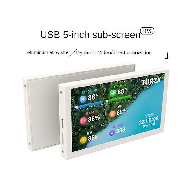 Tietokoneen valvonta-alinäyttö 5-tuumainen Ips Typec -alinäyttö Aida64:stä vapaa kotelo, musta