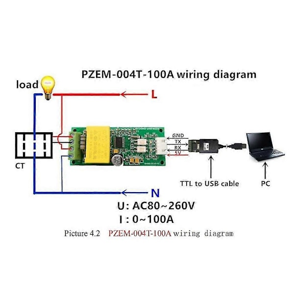 AC Digital Multifunktionsmätare Watt Effekt Volt Ampere Ström Testmodul Pzem-004t För Ttl Com2/com3/