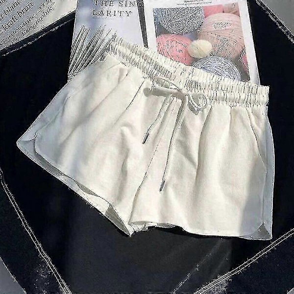 Dame Sommer Snøring Elastisk Midje Shorts Casual Sport Strand Baggy Hot Pants white XXL