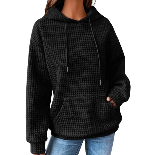 Hoodie för damer, Off Shoulder-tröja för damer, enfärgad långärmad tröja Black 2XL