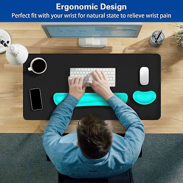 Tastatur Håndledsstøtte, Memory Foam Mus Håndledsstøtte, Ergonomisk Tastatur Håndledsstøtte PU Læder Støtte P