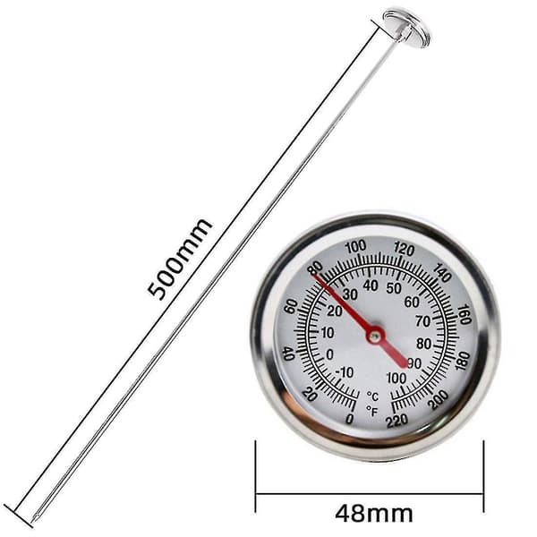 Kompostjordtermometer med langt skaft - Hurtig respons rustfrit stål 50 cm - Måleprobe - Fahrenheit