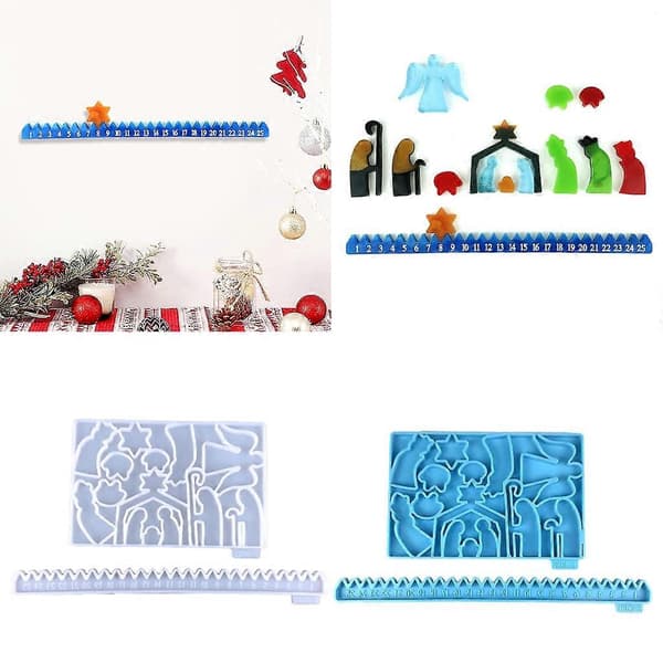 Julekalender Resin Form Julepynt Form for Juledekorasjon Blue