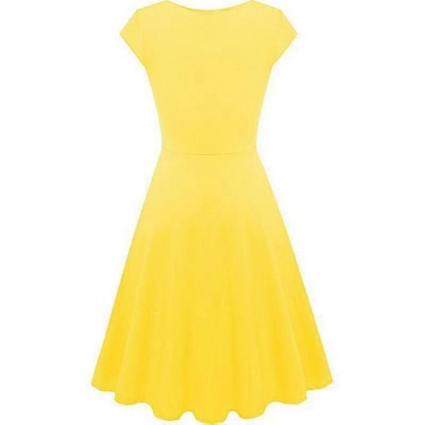 Elegant ensfarget kortarmet V-hals aften cocktail ballkjole sommerkjole for kvinner Yellow M