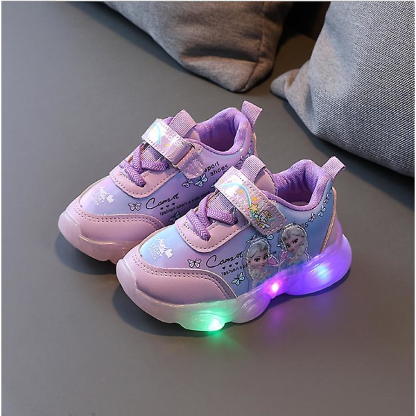 Frozen Elsa Mesh LED Luminous Sneakers Barn Skor Sommar Höst Purple 23