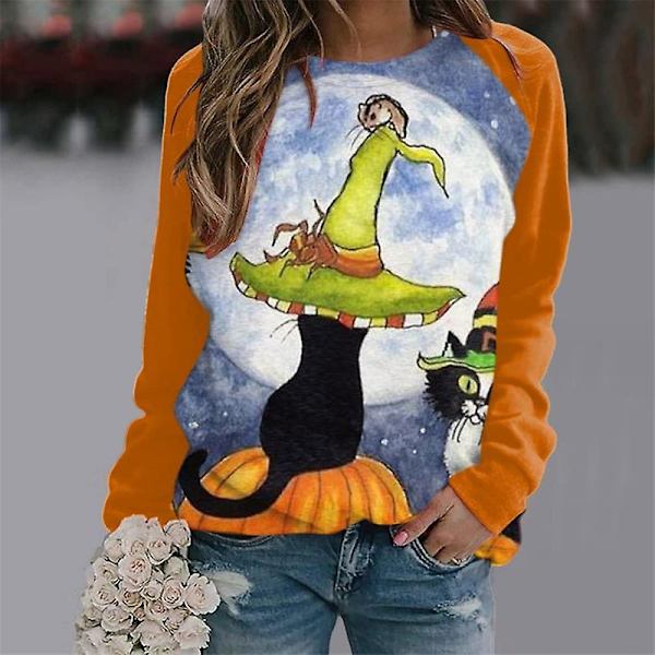Halloween Trøjer til Kvinder - Græskar Ansigt Dansende Skelet Trøje Langærmet Sweater Sjov Grafisk Trøje style 18 M
