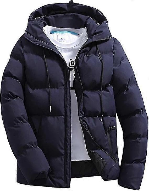 Herre Vinter Solid Glidelås Hette Løs Frakk Jakke Dunjakke Black M