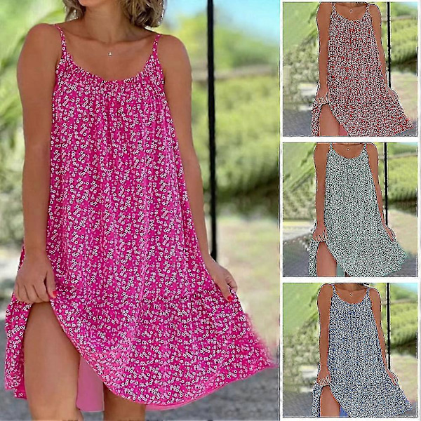 Kukkakuvioinen Camisole-mekko Kesän hihaton mekko U-kaula-aukkoinen monikäyttöinen olkaimeton mekko Red 2XL