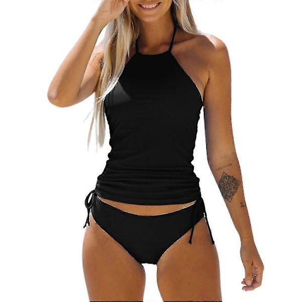 Dame Badedragt Ensfarvet Snøre Side Halterneck Black L