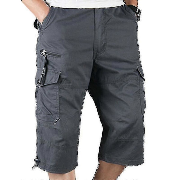 Miesten 3/4 pitkät joustavat shortsit vyötäröllä Cargo Combat kolmeneljänneshousut XL Dark Grey