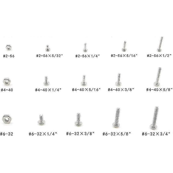 #2-56 #4-40 #6-32 Unc Rostfritt Stål Phillips Pan Huvud Maskinskruvar Muttrar Sortimentslåda