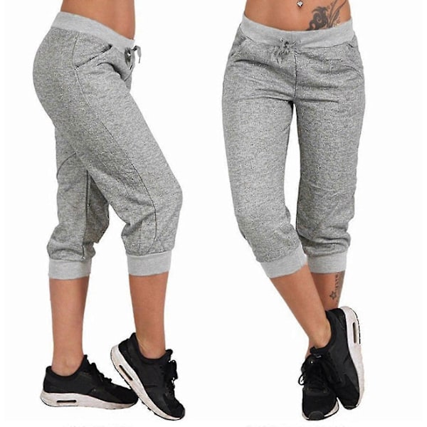 Dame Sommerbukser Yoga Snøring Mote Capri Uformelle Korte Ben M Gray