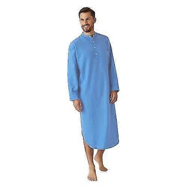 Miesten yöpaita puuvillasekoitetta, pitkähihainen, O-kaula-aukko, pehmeä, väljä yöasu, mukava yöpuku, yöpaidat blue 2XL