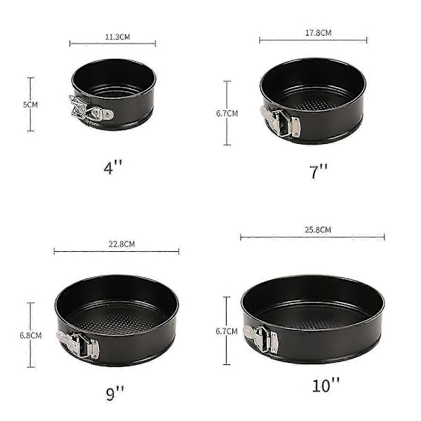 Non-stick Springform Bakformar 4 tum, 7 tum, 9 tum och 10 tum med lös botten, set om 4 för Cheesecake