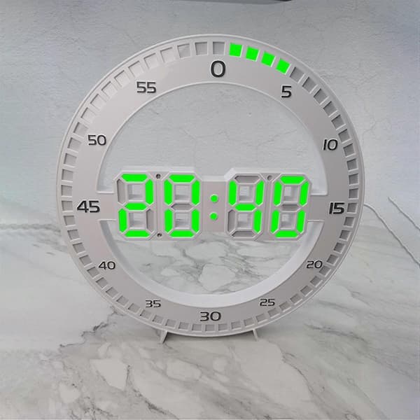Tyst 3D Digital Cirkulär Lysande LED Väggklocka Alarm Med Kalender Termometer För Heminredning