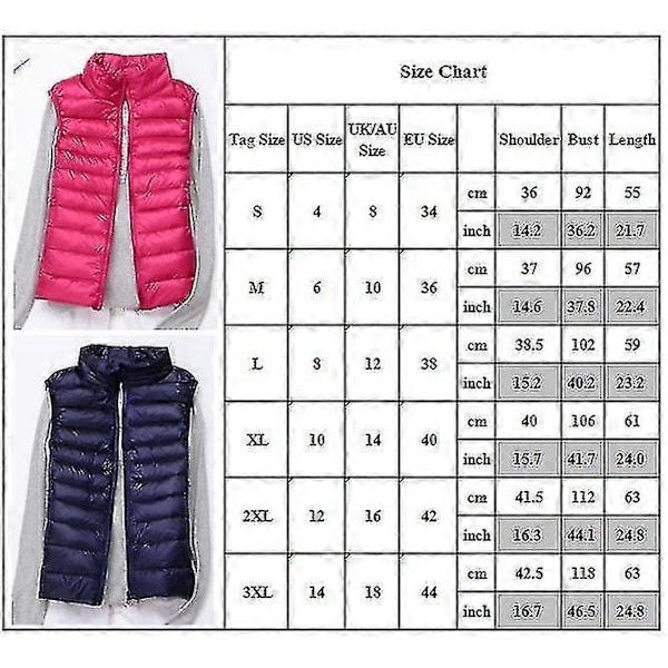 Naisten Kevyt Toppaliivi Talvi Tikattu Liivi Puffer Takki Gilet Pehmustettu Takki Dark Blue XL