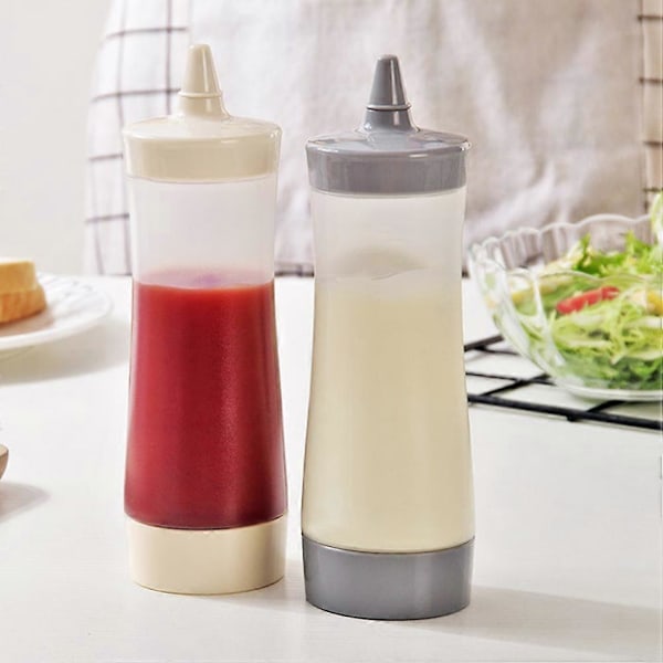 3 kpl Muoviset Puristettavat Maustepullot Kastikeannostelijat Grillaustarvikkeet Ketsupille Sinapille Hillolle (Beige)