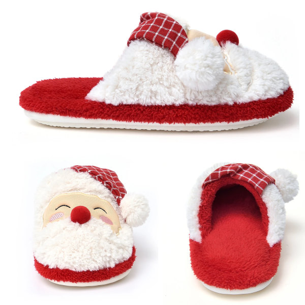 Jul dam bomulls plyschtofflor vinter varma fluffiga pälstofflor halkfria sulor inomhus hem par skor Brown 36-37(Fit 35-36)