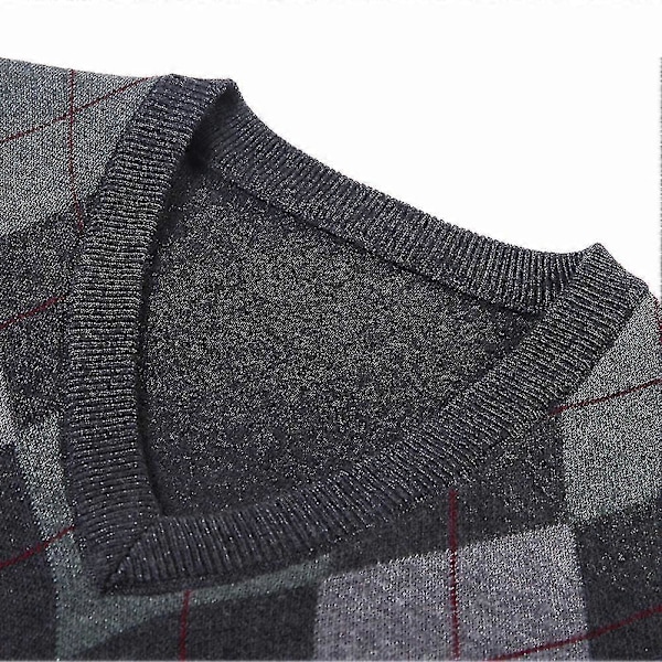 Herre Cashmere Pullover Uldblanding Ærmeløs Strik V-hals Sweater L Dark Grey