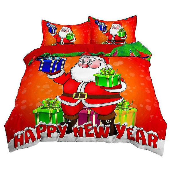 Jul Sängkläder Täcken Set med jultomten utskrifter Mikrofiber cover Örngott överdrag 200X200cm