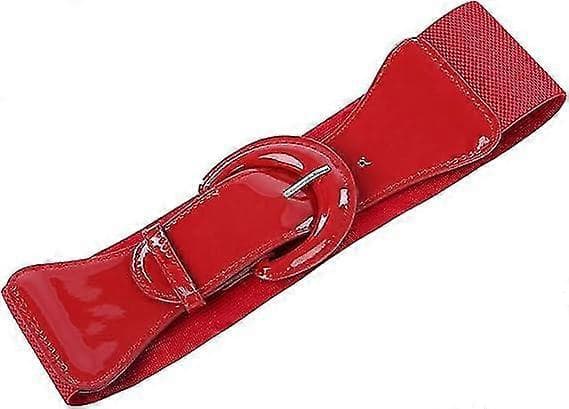Rødt elastisk skinnbelte for kvinner med 3 hull, elegant for kjoler og bluser