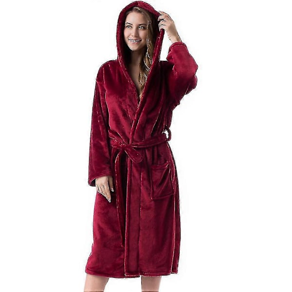 Numb Badrockar för Kvinnor, Resort Hotell Hem Spa Terry Badrock Fleece Badrock Plysch Lång Badrock med Huva wine red 4XL