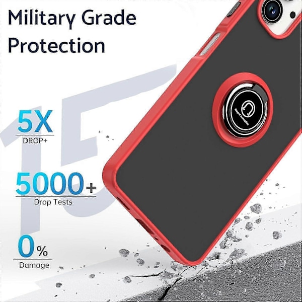 Samsung Galaxy A06 -puhelimen kuori, jossa sormuspidike ja jalusta, TPU+akryylipuhelinkotelo - Musta Red Galaxy A06