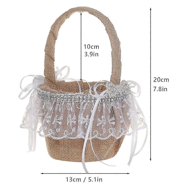 Blondekurv til blomsterjenter for bryllup, rustikk burlap bryllupsblomsterkurv
