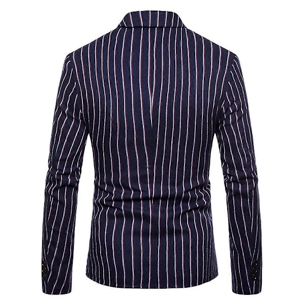 Stripete Slim Lapel Casual Blazer med Én Knapp for Menn Navy Blue L