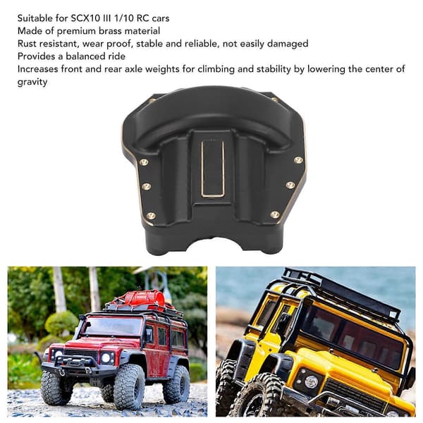 RC Differentiale Dæksel Messing RC Aksel Differentiale Hus Dæksel Etui til SCX10 III 1/10 RC Biler Sort