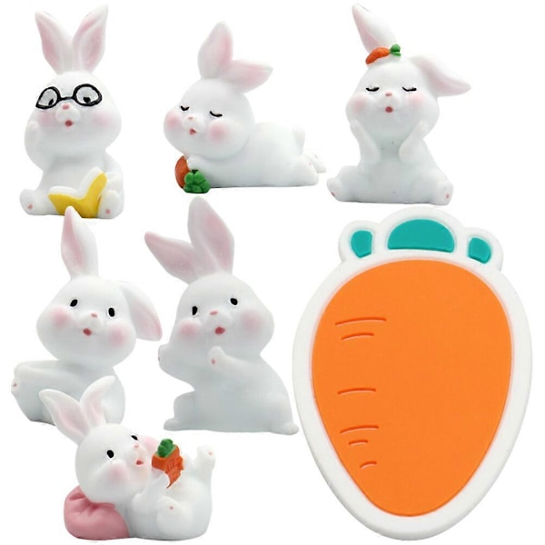 1 Set Söta Kanin Miniatyrer Kaninfigurer DIY Harts Kanindekorationer för Påsk Mikro Landskapsdekor