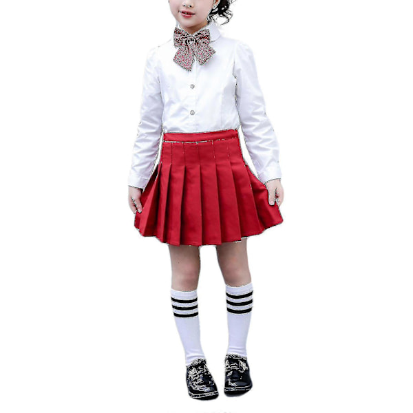 Tyttöjen korkeavyötäröinen pliseerattu vetoketjullinen tennishenkinen skater-minihame (lapset) Red 150cm  11-12 Years