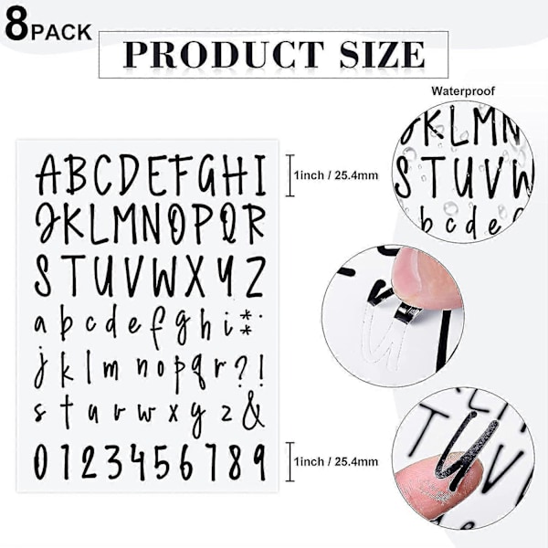 8 Ark Vinyl Bokstaver Tall Sett, Bokstaver Tall Klistremerker DIY Dekal Skrift Pantry Etikett