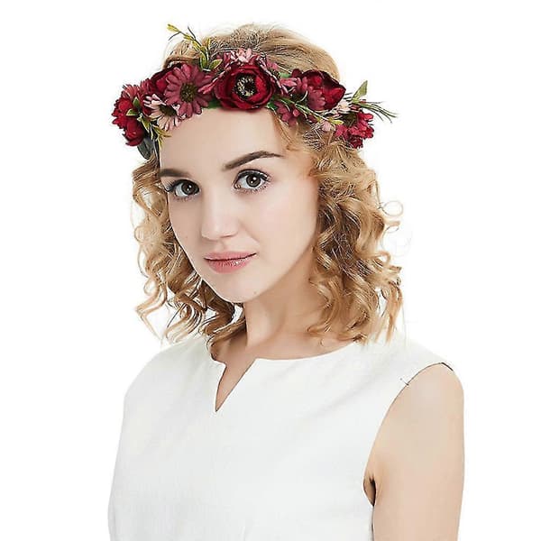 Faux Rose Hårbøyle Med Bånd For Kvinner Justerbar Blomsterkrone Hodeplagg
