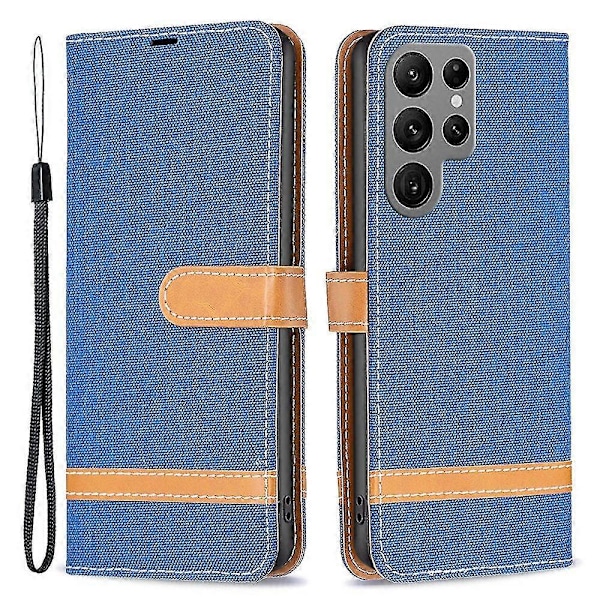 Til Samsung Galaxy S24 Ultra Etui Jeansstof Tegnebog Telefon Cover Azure Style D Samsung Galaxy S24 Ult