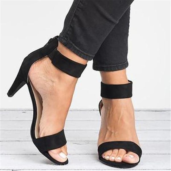 Kvinnor One Strap Party Sandaler Sommar Mid Low Kitten Heel Ankel Strap Skor Black EU 40