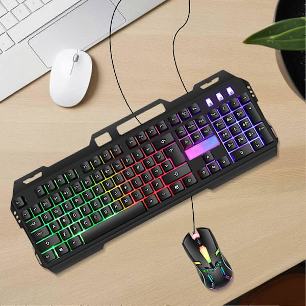 Trådbundet Gamingtangentbord med Mus-set Ergonomisk Symmetrisk Design Exakt Kontroll Bakgrundsbelyst Mekaniskt Tangentbord Mus