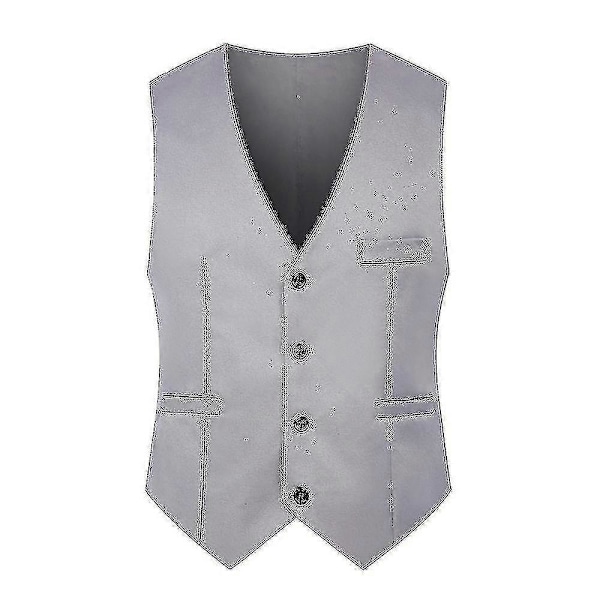 Herr Slim Fit Kostymväst Väst Casual Formell Enkelknäppt Gilet Grey XL