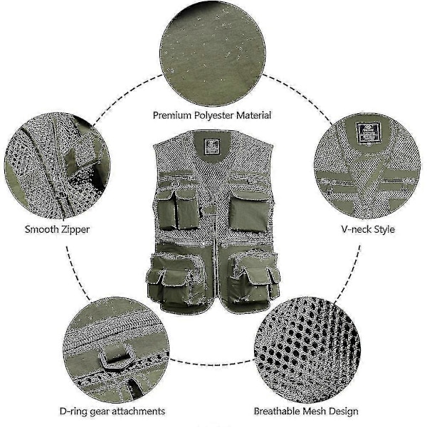 Kalastusliivi Hengittävä Kalastusmatkaverkkoliivi Army green 4XL