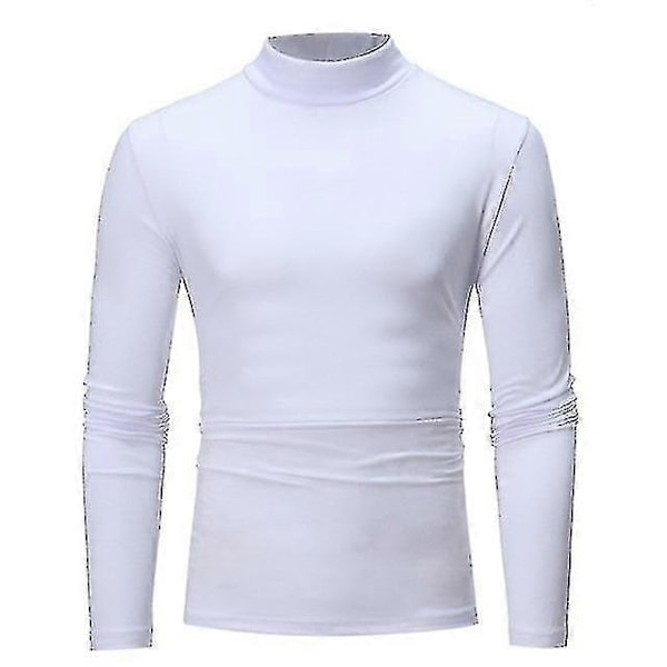 Vinter Varm Halvhög Krage Mode Termiskt Underställ Herr Mock Neck Basic T-shirt Blus Pullover Långärmad Topp s202412121441 White M
