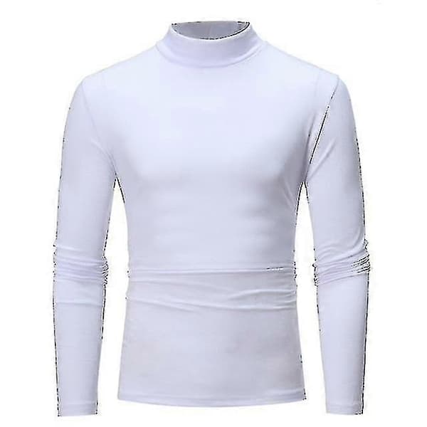 Vinter Varm Halvhøj Krave Mode Termisk Undertøj Mænd Mock Neck Basic T-shirt Bluse Pullover Langærmet Top s202412121441 White M