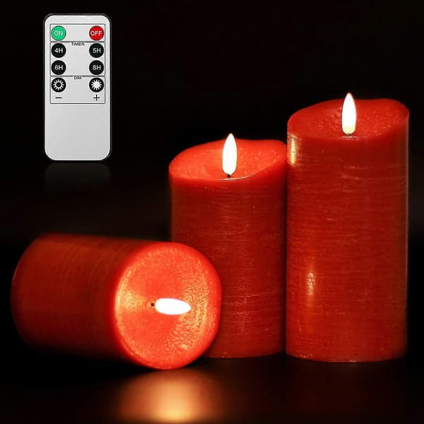 3D Fladdrande Ljus Batteridrivet Fjärrkontroll Timer LED Rörlig Veke Dansande Låga (röd)