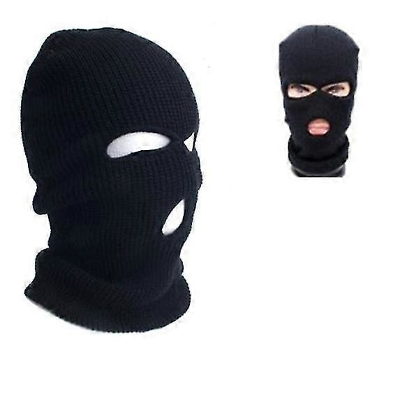 3 Håls Polismask / Huvudfärg Svart Polis - Swat - Gign - Raid - Specialstyrkor - - - Ski - Sno