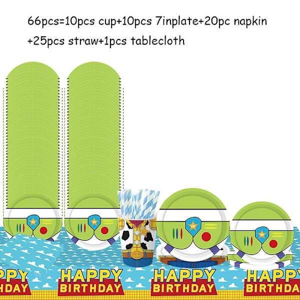 Blå Himmels Vita Moln Tema Festtillbehör Tecknad Toy Story Engångsservis Mugg För Barn Pojkar Födelsedagsfest Dekorationer 66pcs set