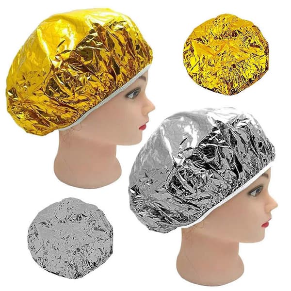 2x Varmeisolerende Aluminium Folie Hat Elastisk Badehat Til Kvinder Hår Salon Badeværelse - sølv