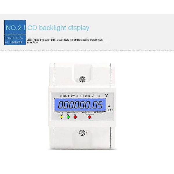 DIN-skena 3-fas 4-tråds elektronisk wattförbrukningsmätare wattmätare kWh 5-80a 380v LCD-bakgrundsbelysning
