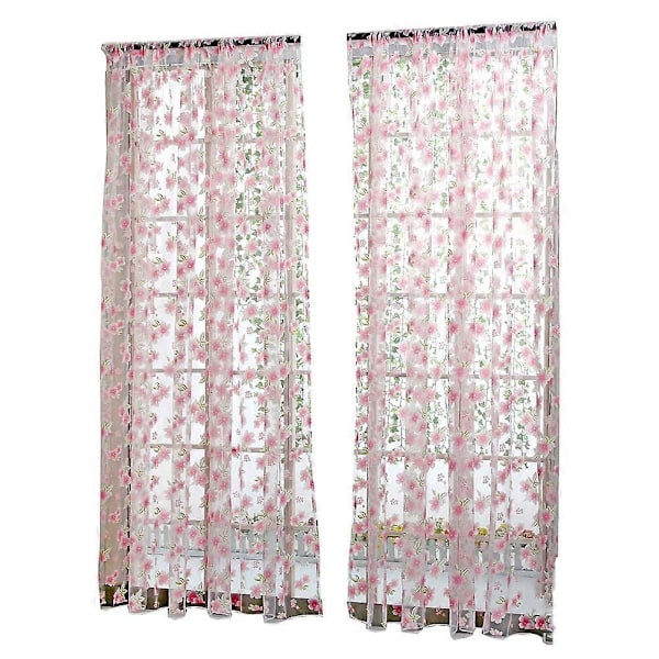 1*2M Lyse Blomster Blader Gardiner Vindusgass Dekorasjon Draperinger for Soverom Stue (Rosa)