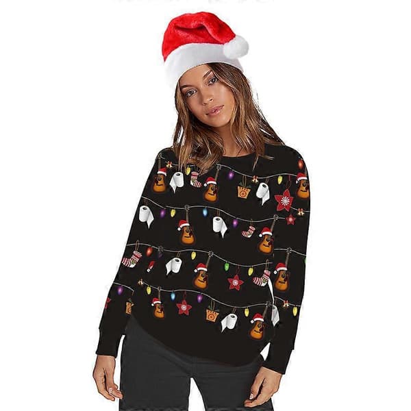 Unisex julesweatshirt til mænd kvinder pullover sweater crewneck langærmet top M