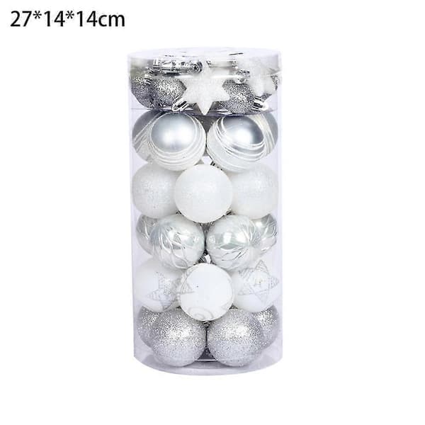 41-pack Julgranskulor, Stjärnmålade Julkulor, Julgran silver white